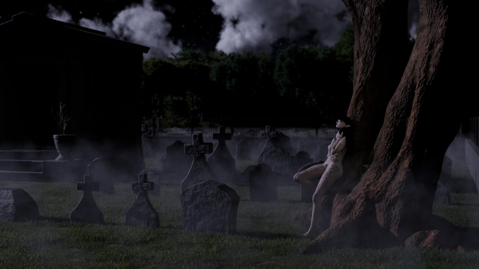 Moonlit Cemetery 01